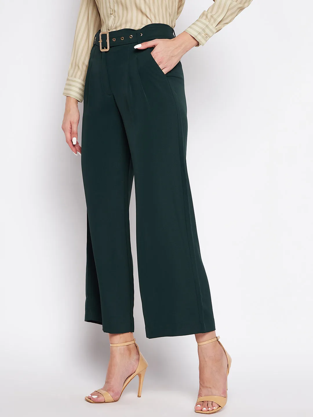 Madame Wide Leg Trousers With Embellished Belted Waist