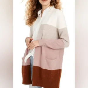 Madewell Ryder Cardigan Sweater Long Open Front Colorblock Pocket Wool Alpaca XS