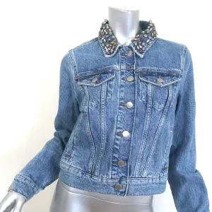 Maje Bianca Embellished-Collar Jean Jacket Blue Denim Size 36
