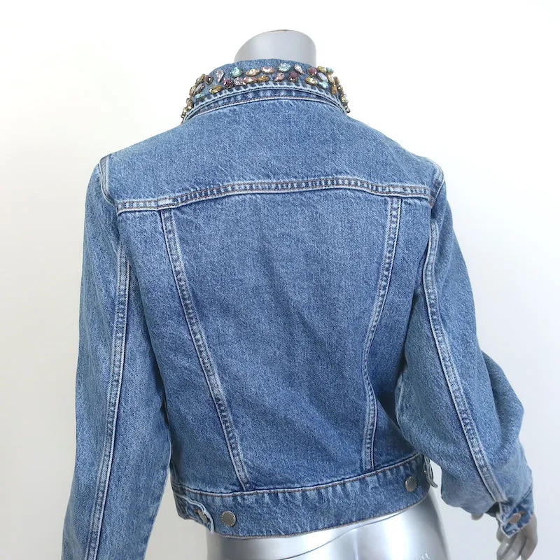 Maje Bianca Embellished-Collar Jean Jacket Blue Denim Size 36