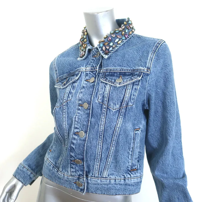 Maje Bianca Embellished-Collar Jean Jacket Blue Denim Size 36