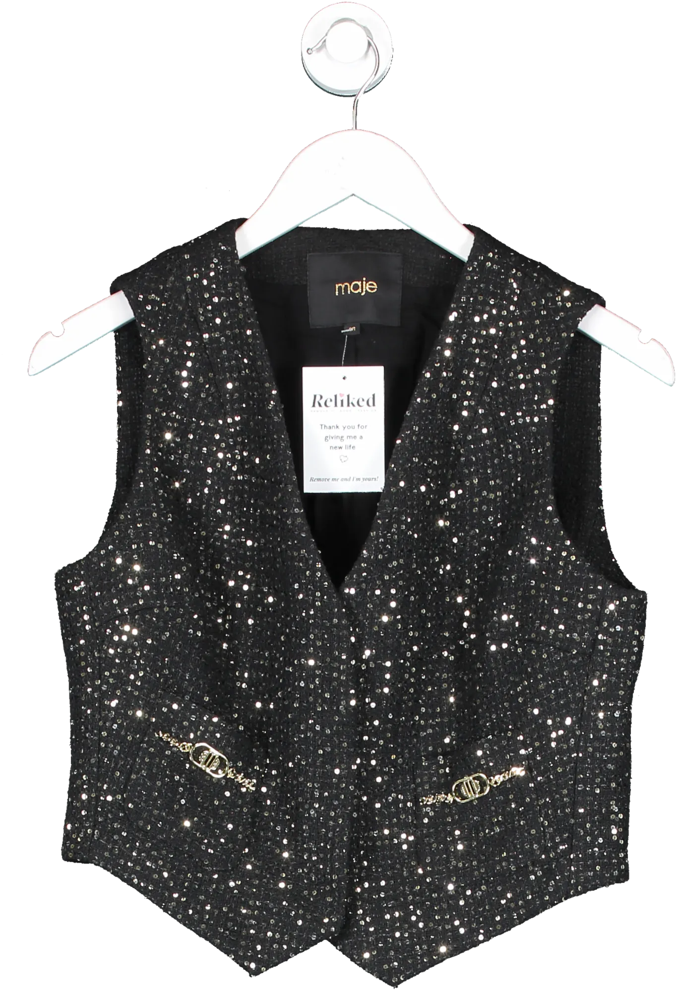 Maje Black Sequin Embellished Waist Coat UK 10