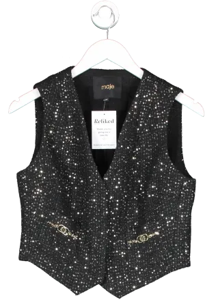 Maje Black Sequin Embellished Waist Coat UK 10