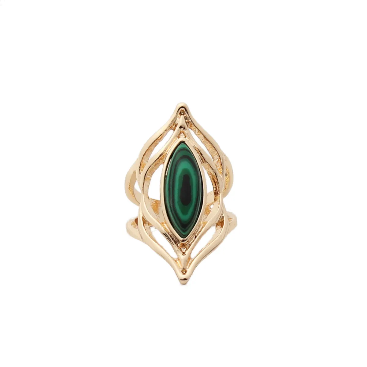 Malachite & 18K Gold-Plated Eye Ring