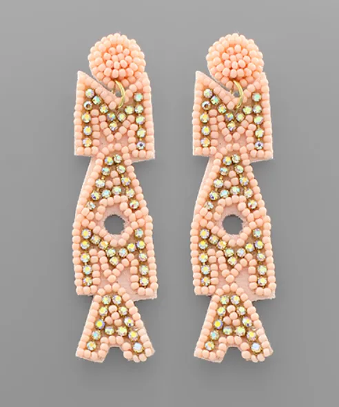 Mama Bling Seed Bead Beaded Earrings Light Pink