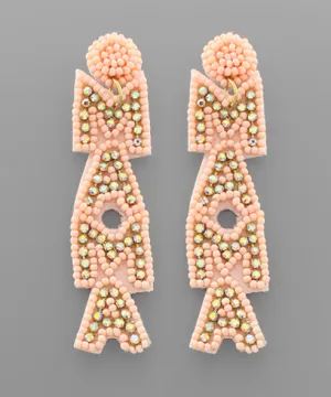 Mama Bling Seed Bead Beaded Earrings Light Pink