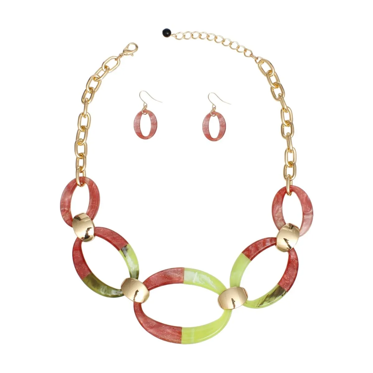 Marbled Pink and Green Link Necklace Set for Women