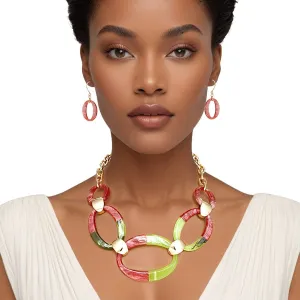 Marbled Pink and Green Link Necklace Set for Women
