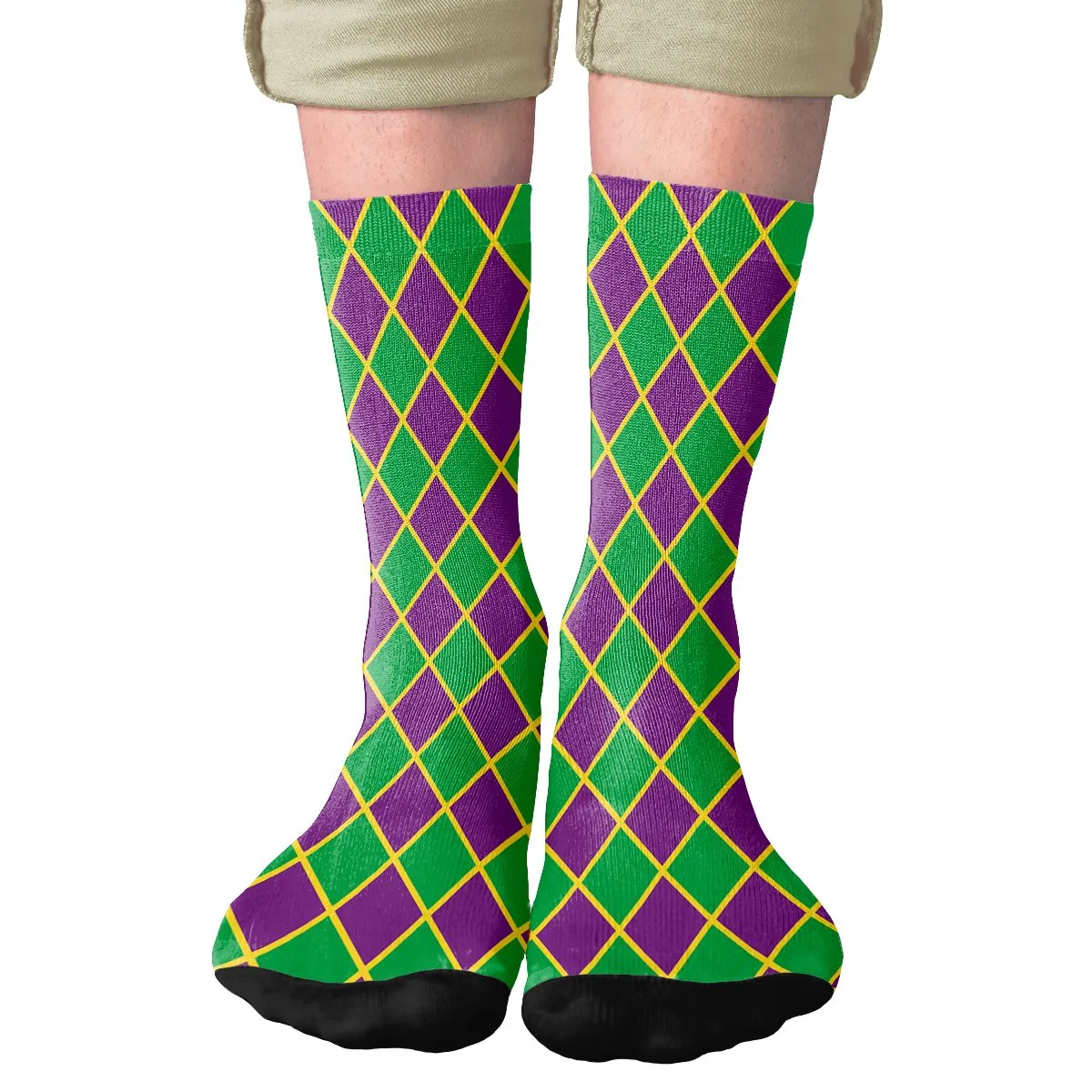 Mardi Gras Argyle Adult Crew Socks