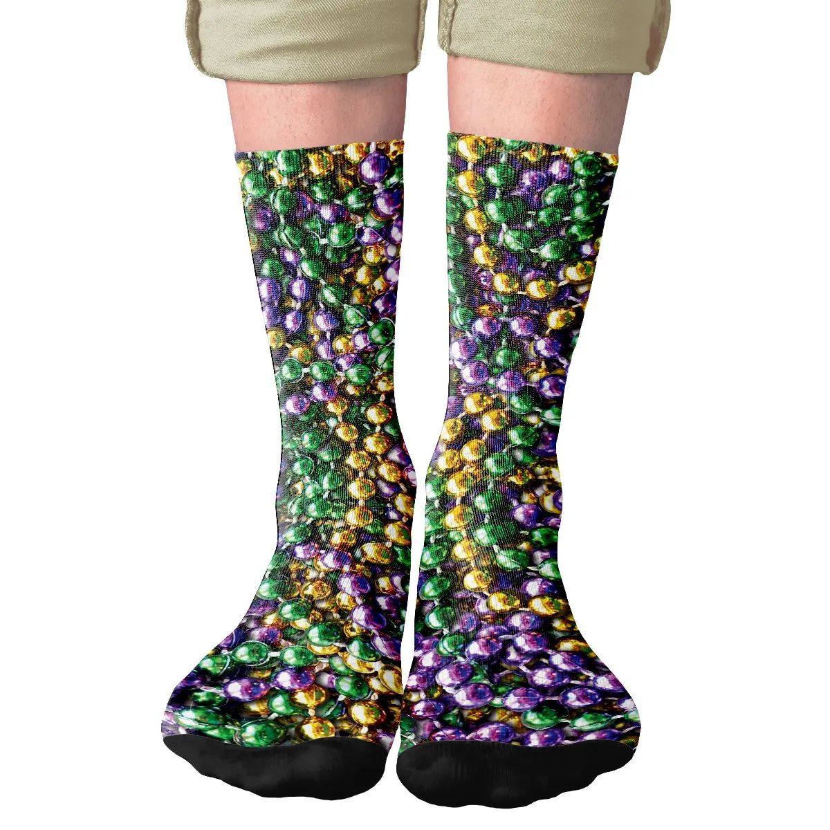 Mardi Gras Beads Adult Crew Socks