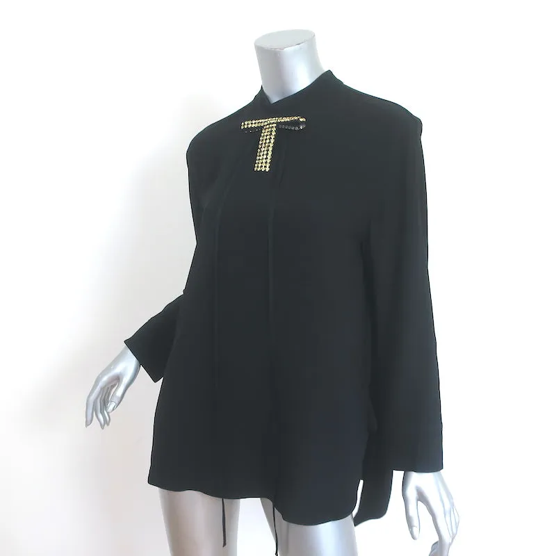 Marni Crystal-Embellished Tunic Top Black Crepe Size 42 Long Sleeve Blouse