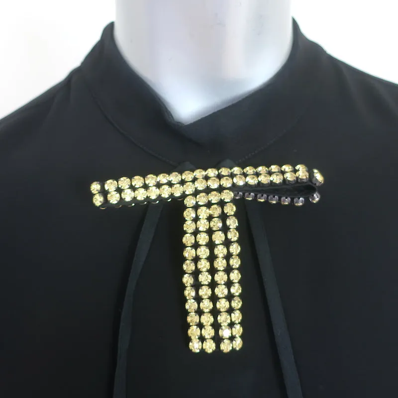 Marni Crystal-Embellished Tunic Top Black Crepe Size 42 Long Sleeve Blouse