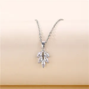 Marquise Crystal & Silver-Plated Leaves Pendant Necklace