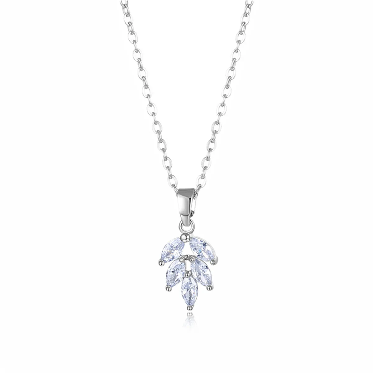 Marquise Crystal & Silver-Plated Leaves Pendant Necklace