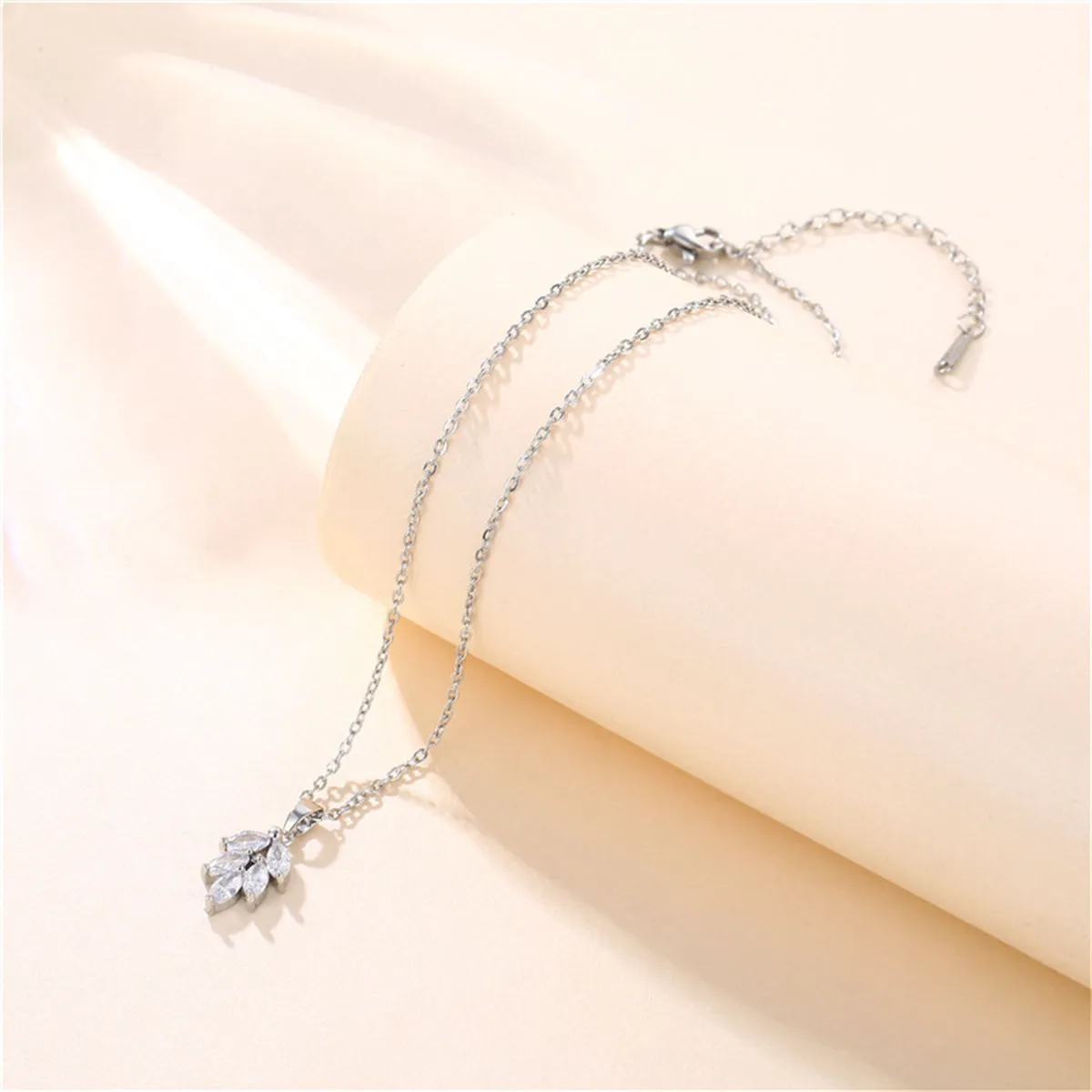Marquise Crystal & Silver-Plated Leaves Pendant Necklace