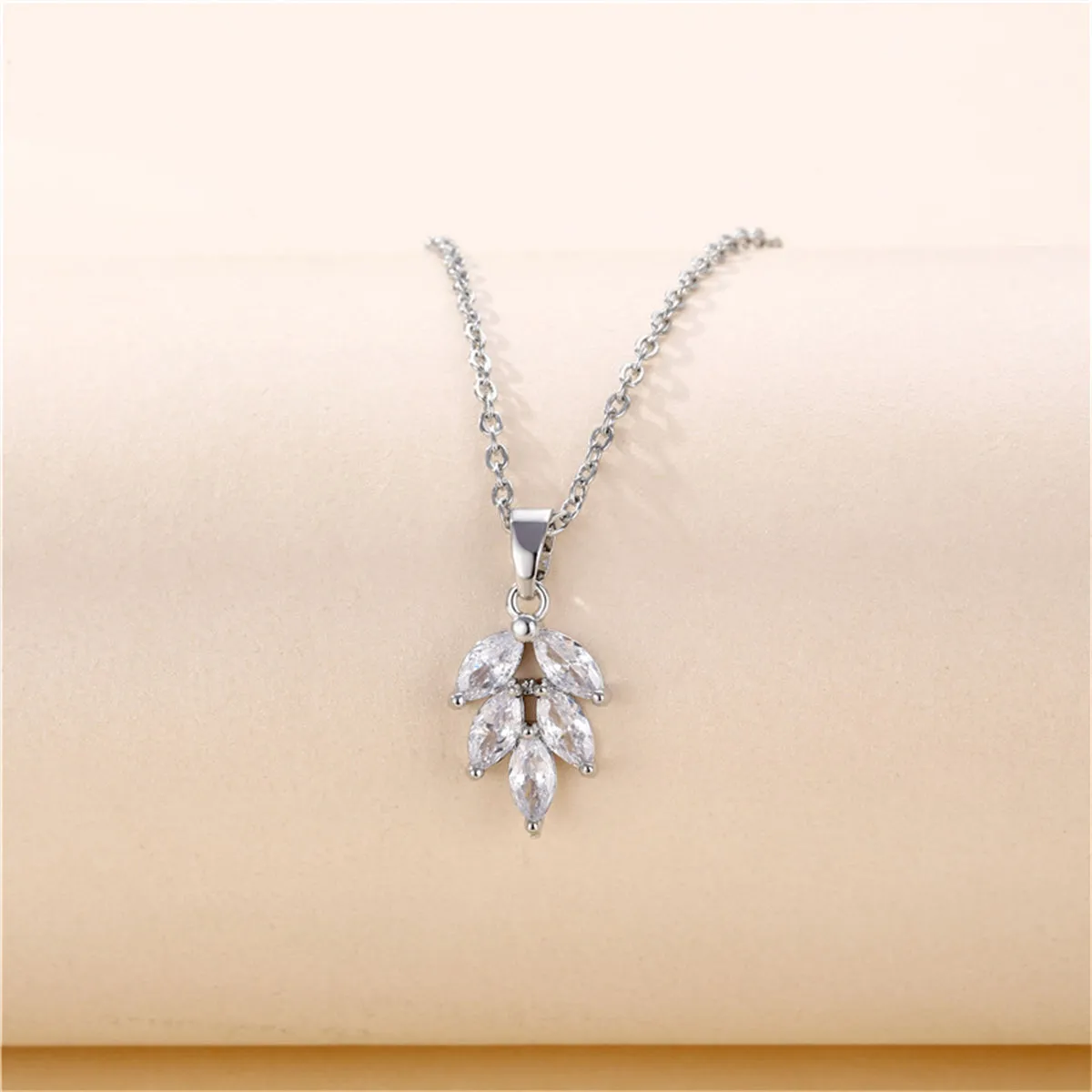 Marquise Crystal & Silver-Plated Leaves Pendant Necklace