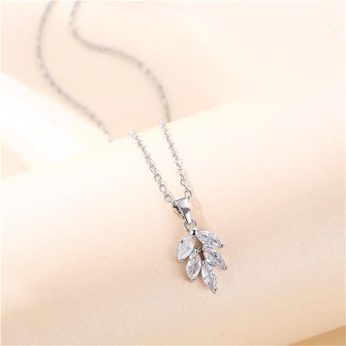 Marquise Crystal & Silver-Plated Leaves Pendant Necklace
