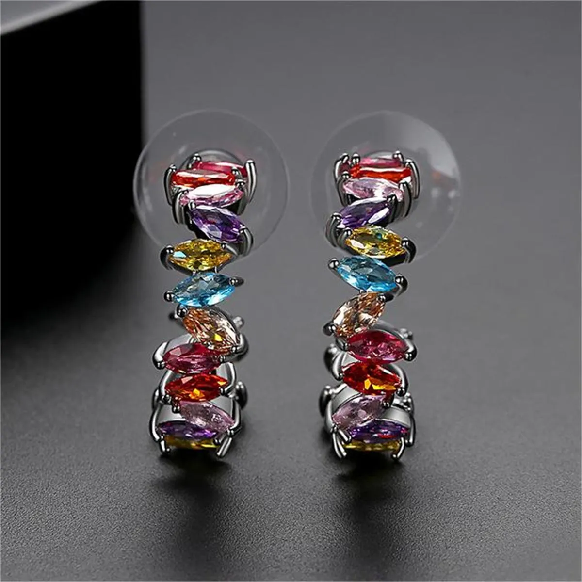 Marquise Crystal & Silver-Plated Multicolor Huggie Earrings