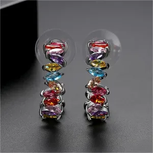 Marquise Crystal & Silver-Plated Multicolor Huggie Earrings