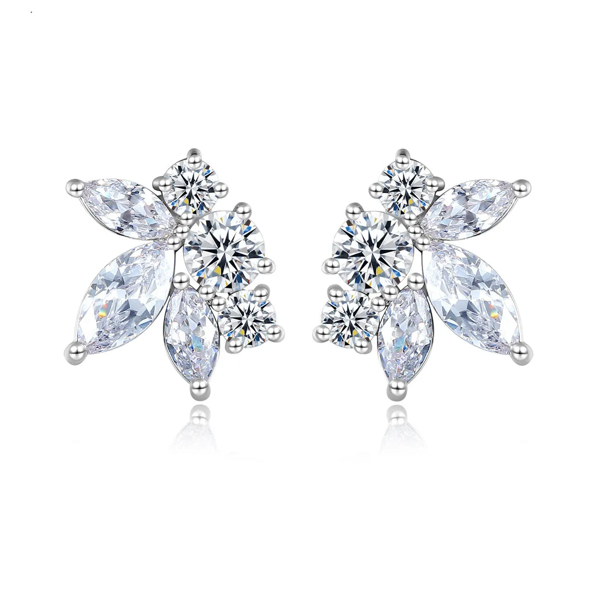 Marquise-Cut Crystal & Silver-Plated Flower Stud Earrings