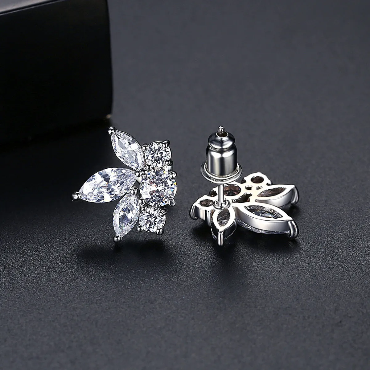 Marquise-Cut Crystal & Silver-Plated Flower Stud Earrings