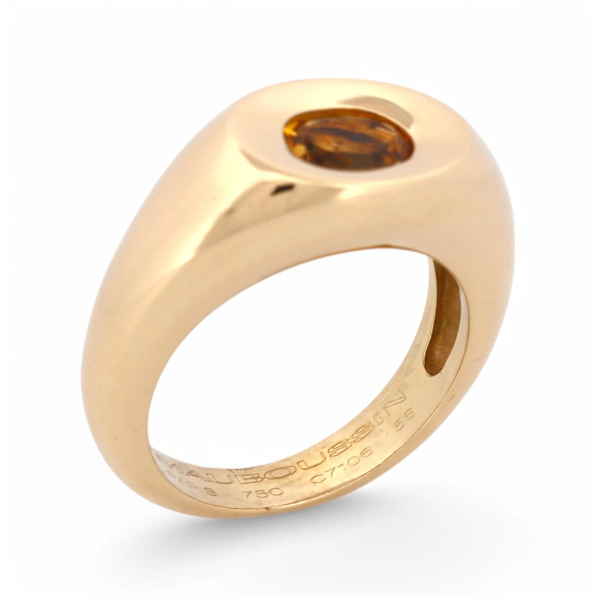 Mauboussin 18k Yellow Gold Citrine Ring – French-Made, Size 7.5