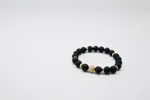 Men's Lava Stone, Matte Agate, and 14K Gold Bead Bracelet