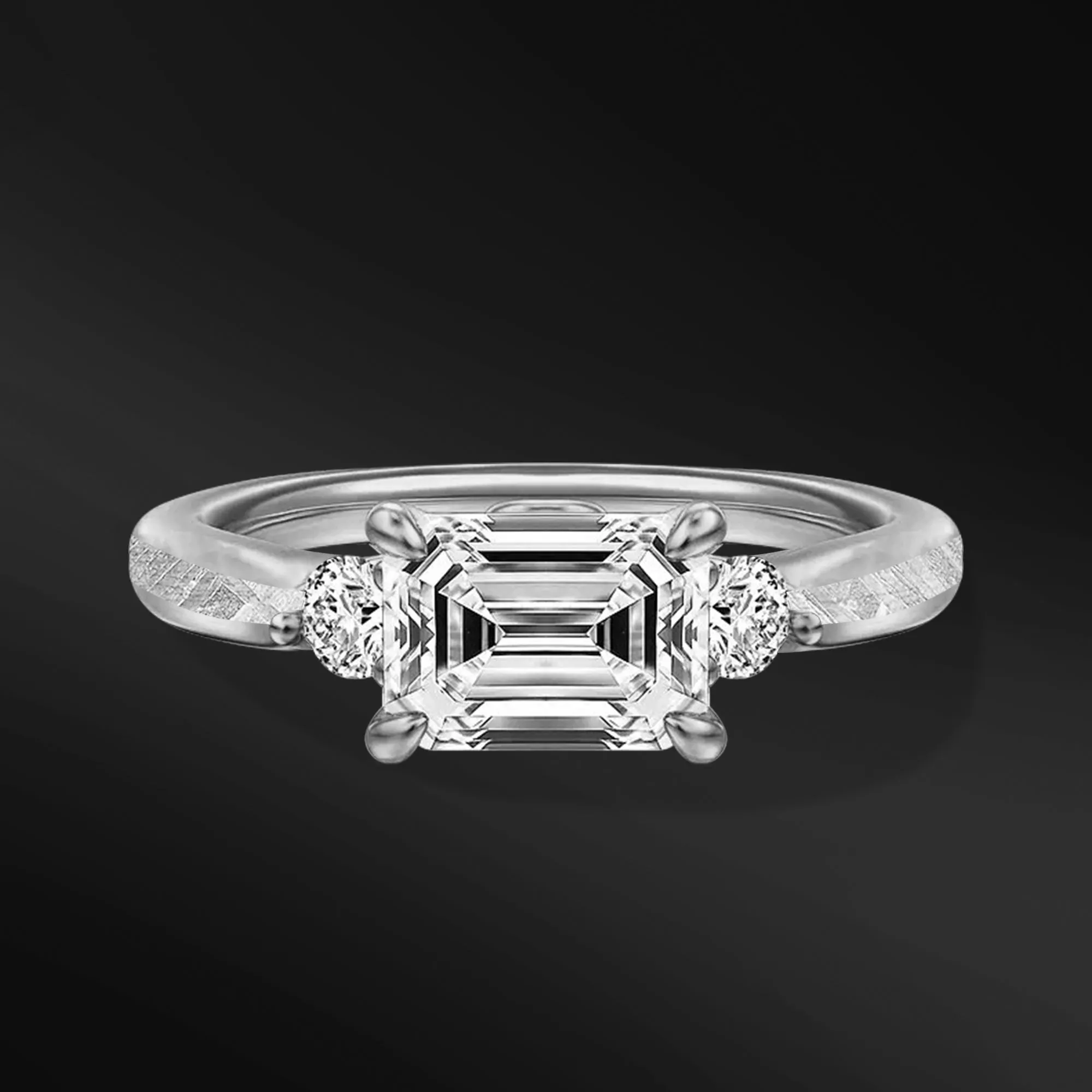 Meteorite Embrace - Ring Set | Certified Emerald Moissanite Engagement Ring | Muonionalusta Meteorite