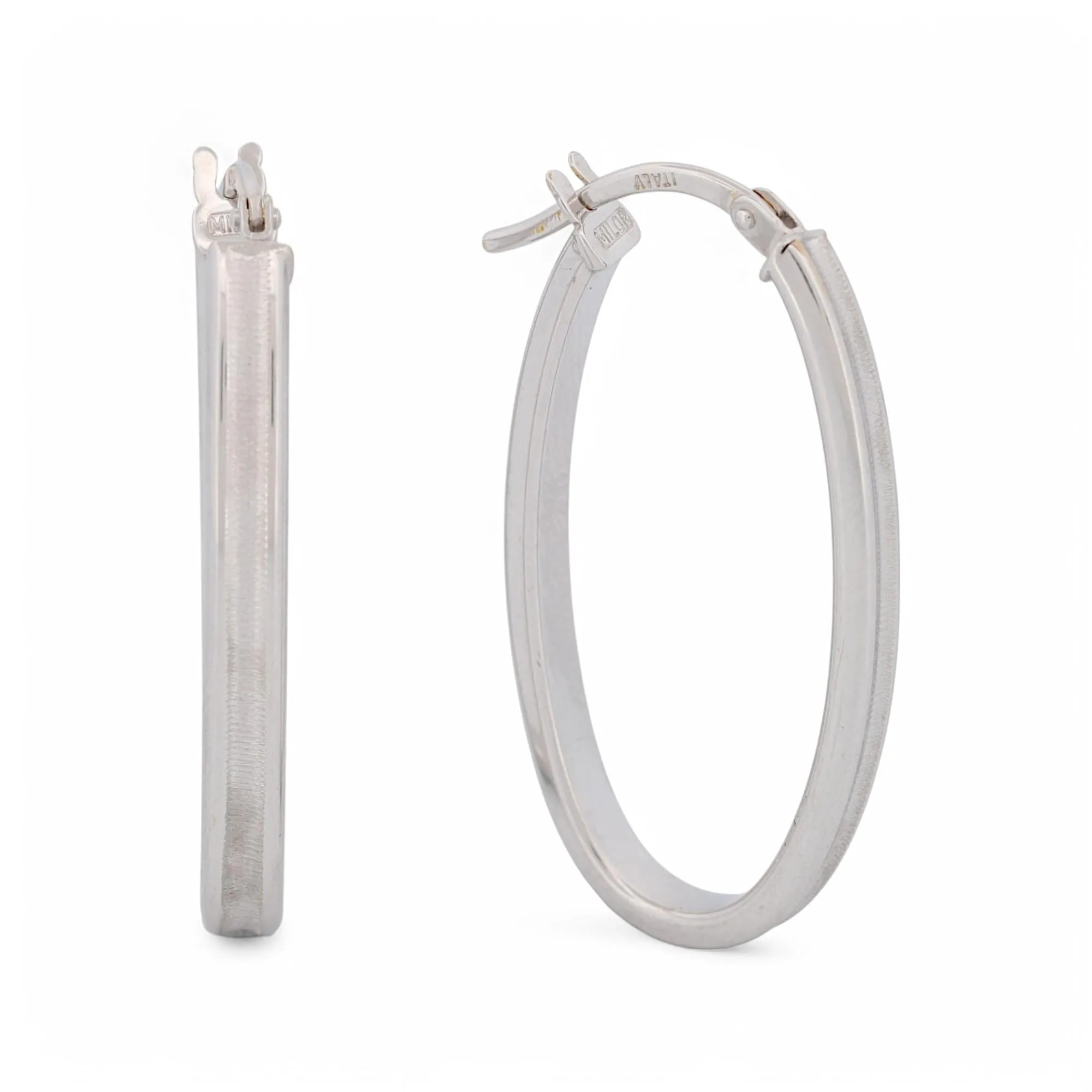 Milor Concave Oval Hoop Earrings in 18k White Gold - Made in Italy