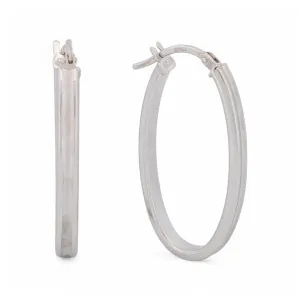 Milor Concave Oval Hoop Earrings in 18k White Gold - Made in Italy