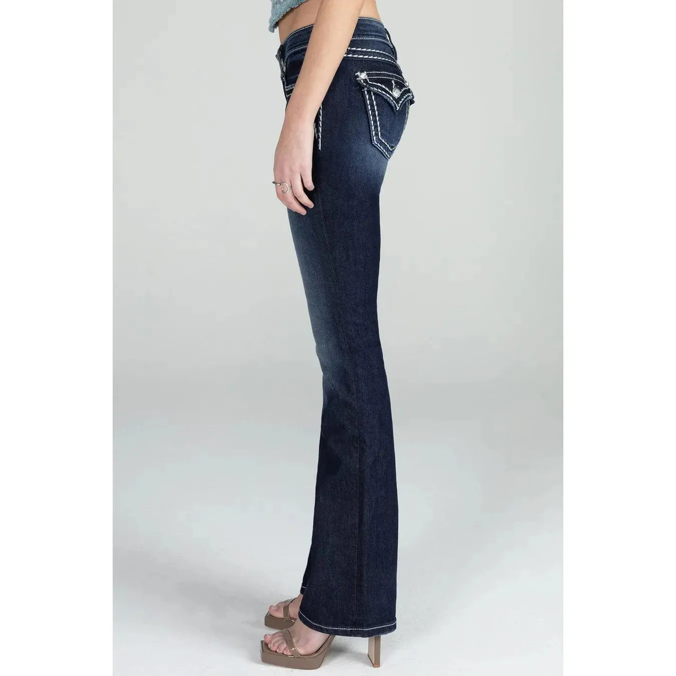 Miss Me Loose Saddle Stitch Border Bootcut Jeans