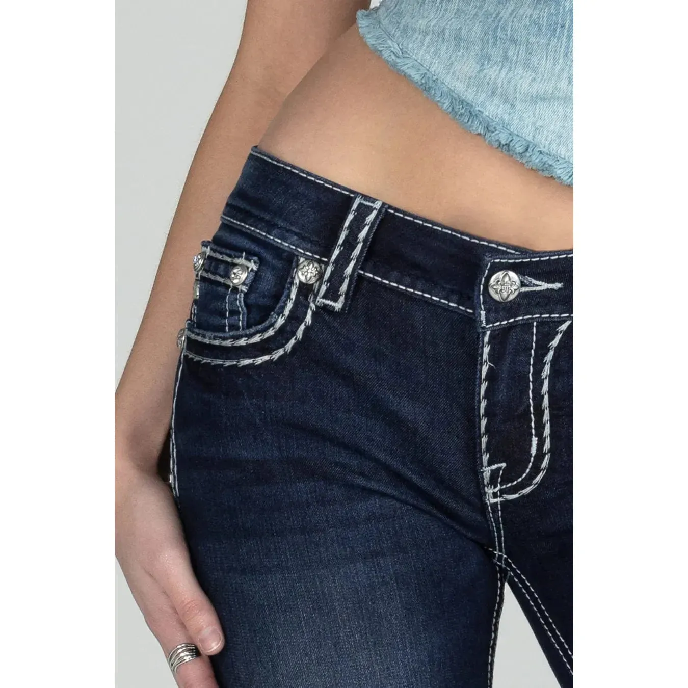 Miss Me Loose Saddle Stitch Border Bootcut Jeans
