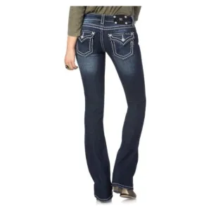 Miss Me Loose Saddle Stitch Border Bootcut Jeans