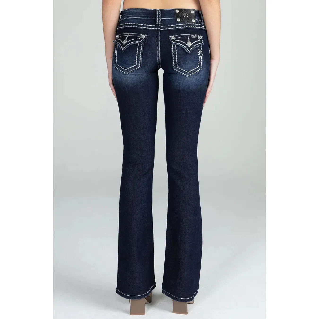 Miss Me Loose Saddle Stitch Border Bootcut Jeans