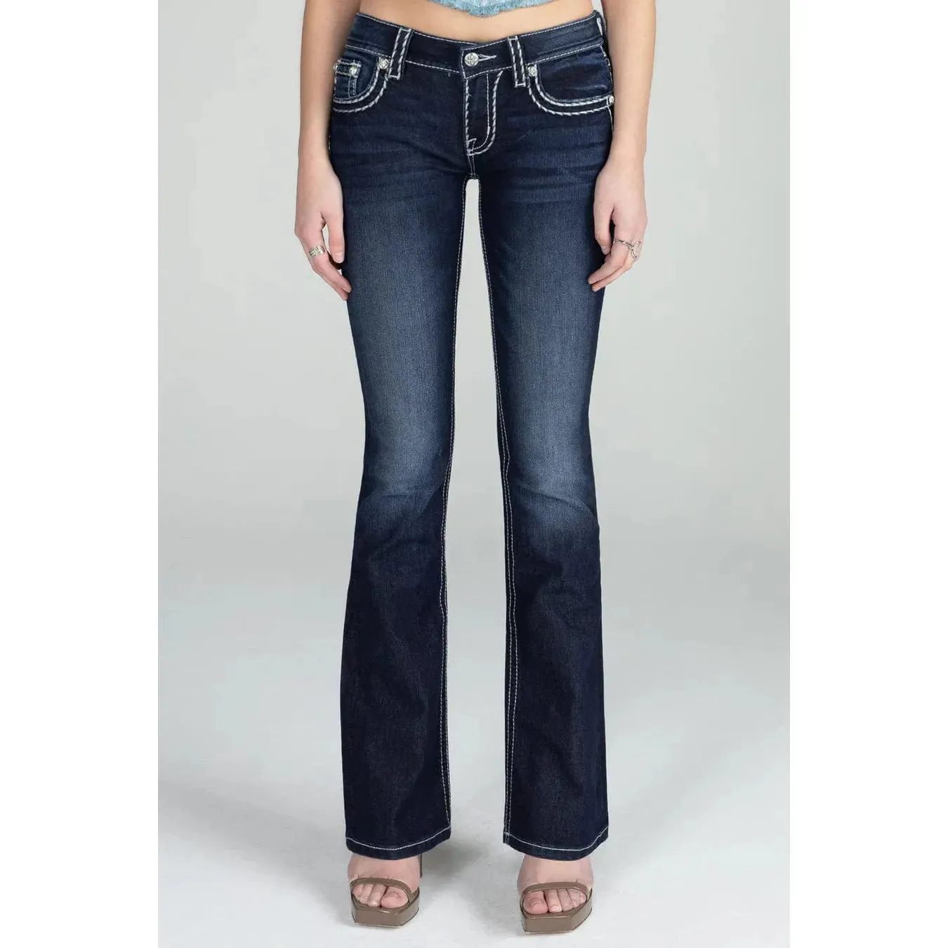 Miss Me Loose Saddle Stitch Border Bootcut Jeans