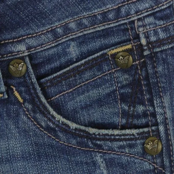 Miss Me Sang Real Women's Size 26 Blue Low Rise Boot Cut Embellished Jeans