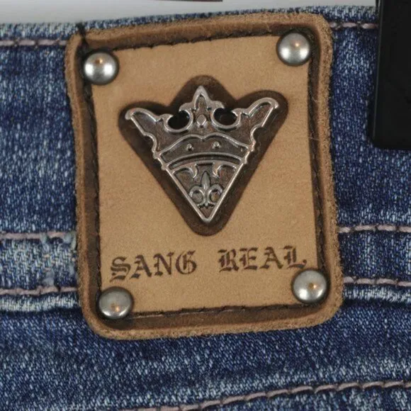 Miss Me Sang Real Women's Size 26 Blue Low Rise Boot Cut Embellished Jeans
