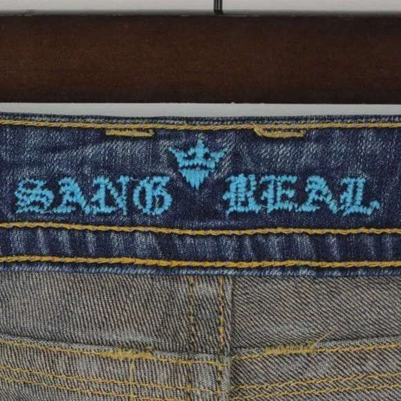 Miss Me Sang Real Women's Size 26 Blue Low Rise Boot Cut Embellished Jeans