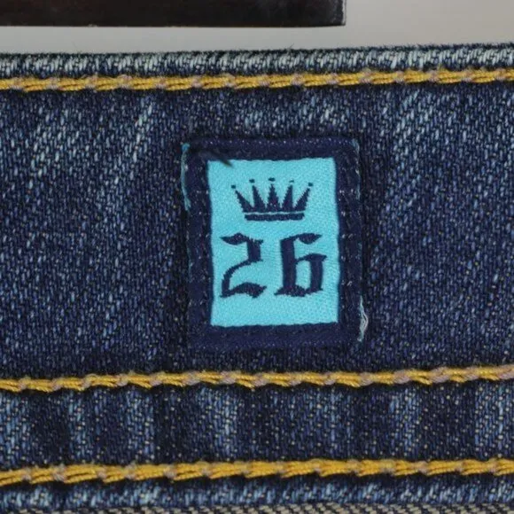 Miss Me Sang Real Women's Size 26 Blue Low Rise Boot Cut Embellished Jeans