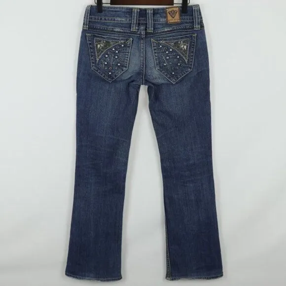 Miss Me Sang Real Women's Size 26 Blue Low Rise Boot Cut Embellished Jeans