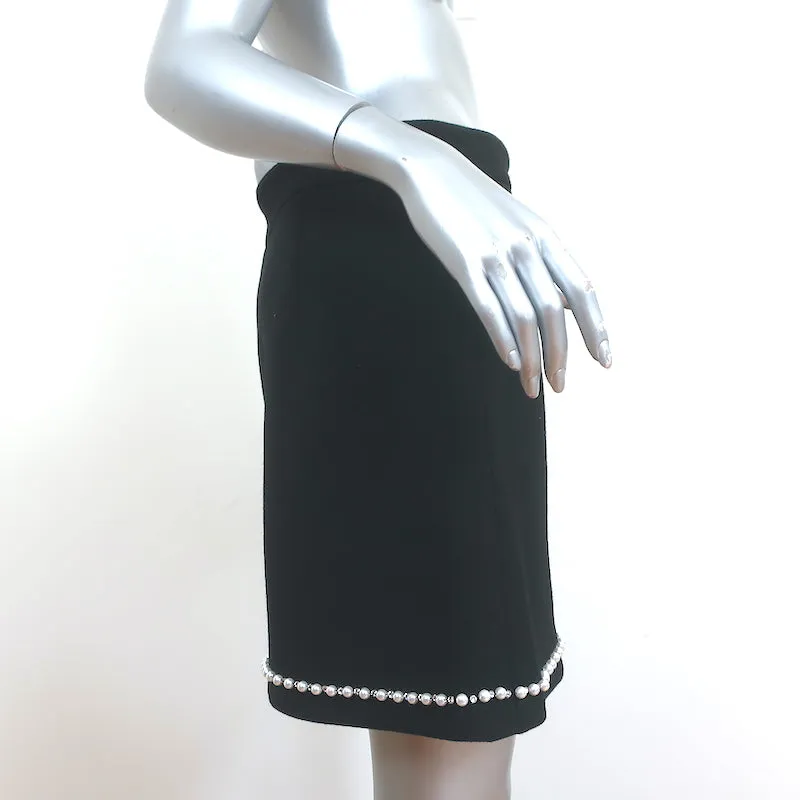 Miu Miu Crystal & Pearl Embellished Mini Skirt Black Wool Size 46
