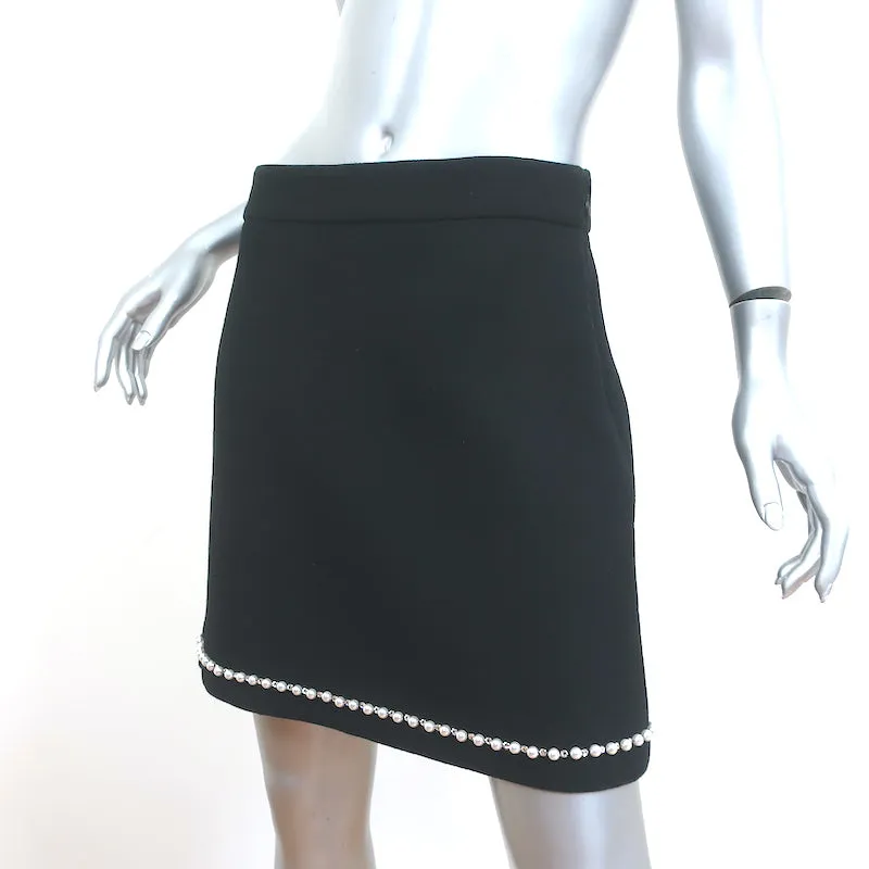 Miu Miu Crystal & Pearl Embellished Mini Skirt Black Wool Size 46