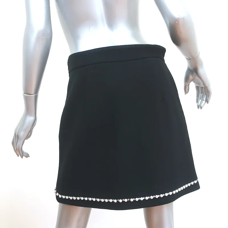 Miu Miu Crystal & Pearl Embellished Mini Skirt Black Wool Size 46