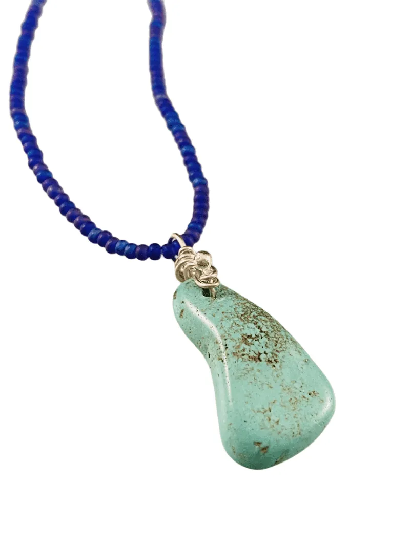 Mixed Turquoise Pendant on Glass Bead 16" Strand Necklace