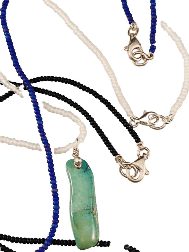 Mixed Turquoise Pendant on Glass Bead 16" Strand Necklace