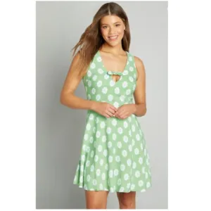 ModCloth Marketing My Words A-Line Dress Green &amp; White Polka Dot Women's Size 10
