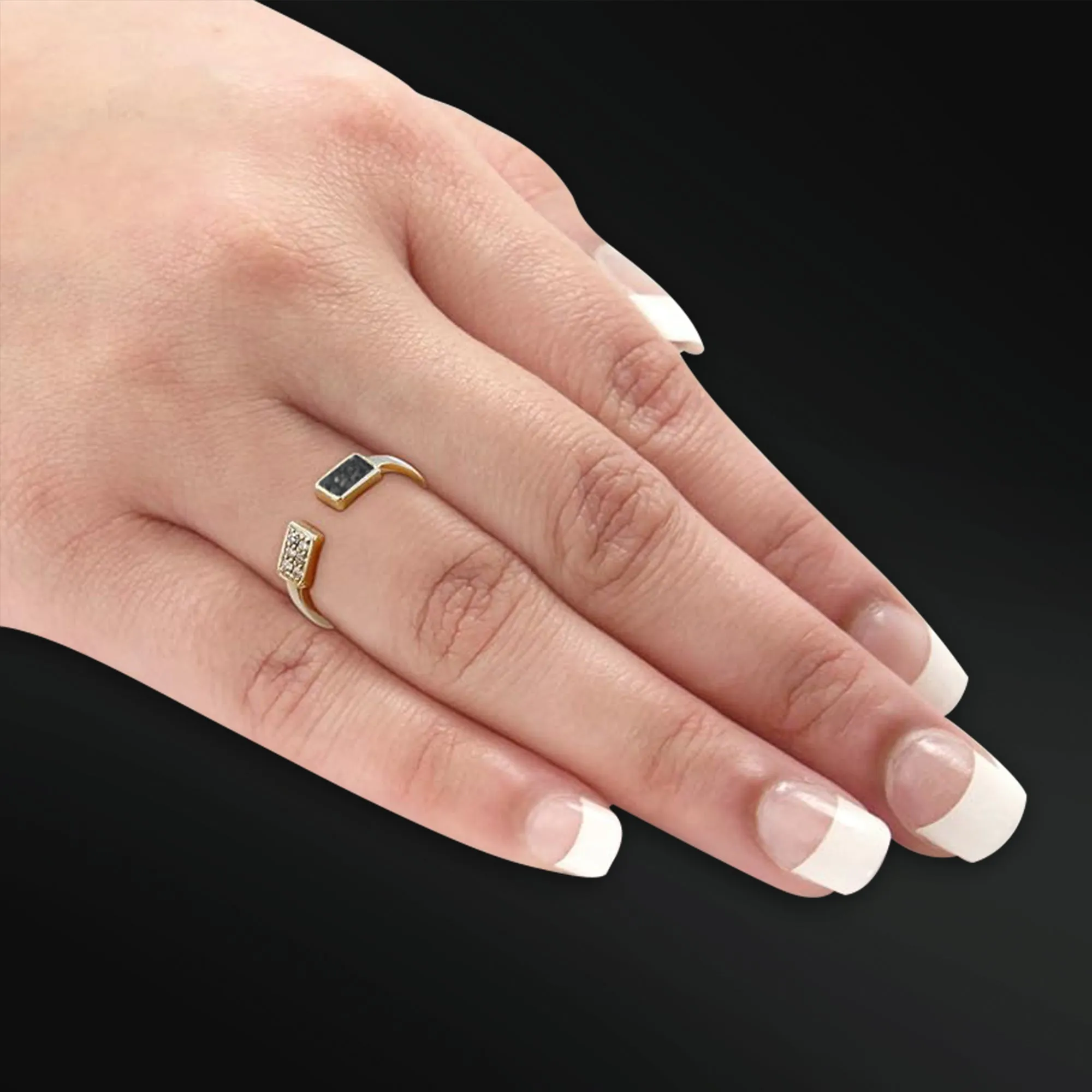 Moon Aura - 10K Gold or Sterling Silver Engagement Ring for Her | Real Lunar Meteorite & Natural Diamond Ring | | Clarity VS1-2, G/H Color