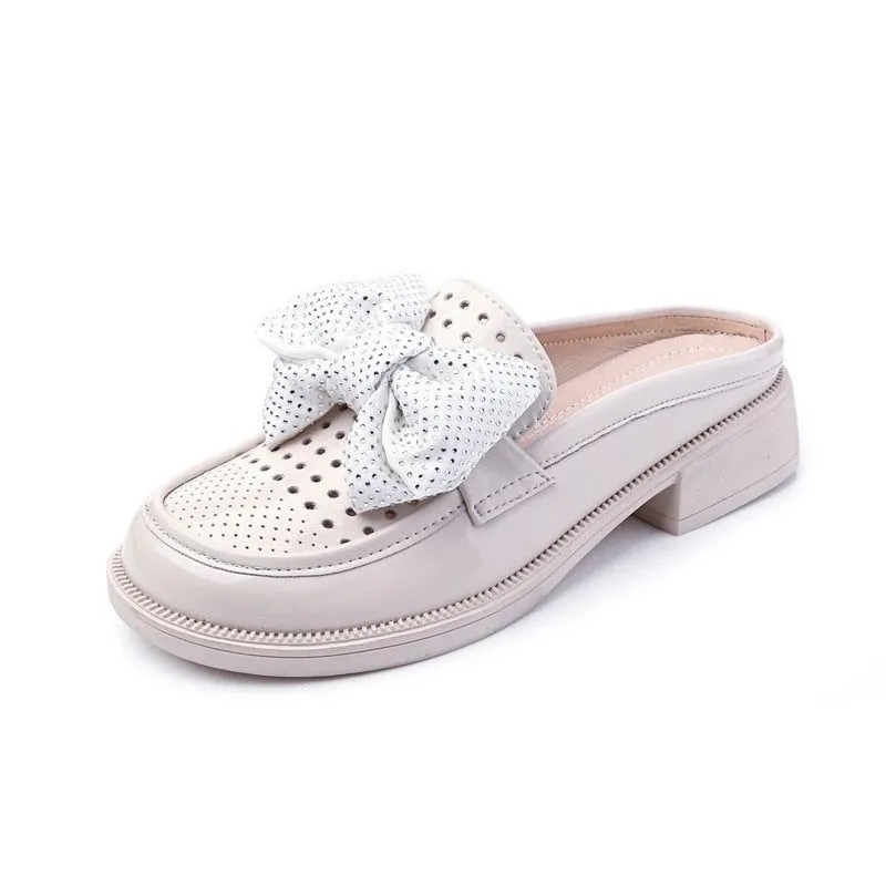 Mules Loafers Leather Women's Casual Shoes British Style GCSW28