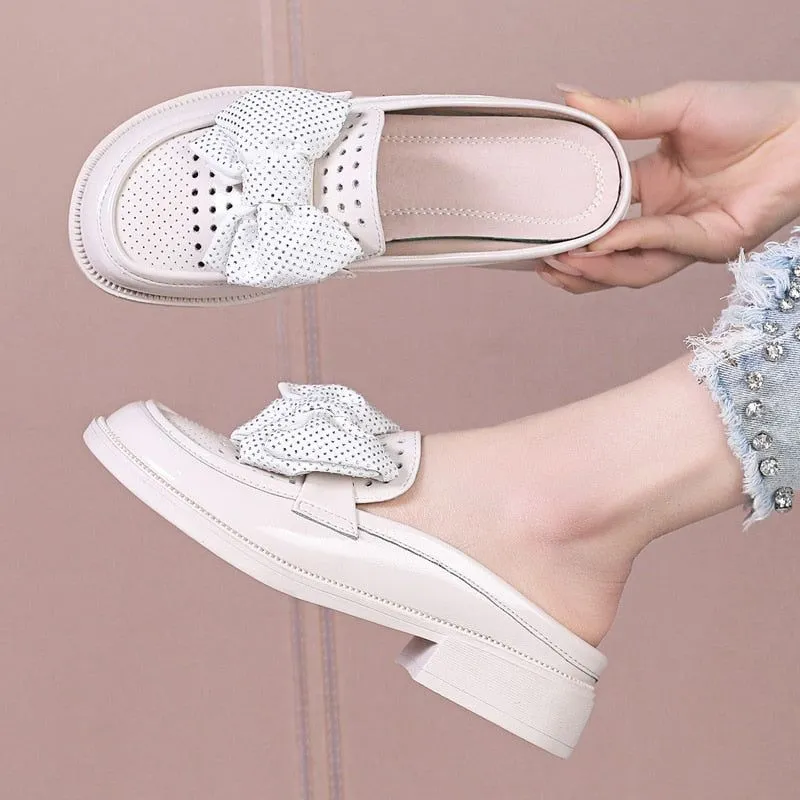 Mules Loafers Leather Women's Casual Shoes British Style GCSW28