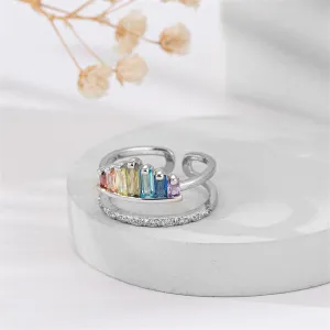 Multicolor Crystal & Silver-Plated Crown Open Ring